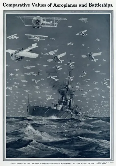 Framed Print : Comparing aeroplanes and battleships by G. H. Davis Framed Print : Comparing aeroplanes and battleships by G. H. Davis
