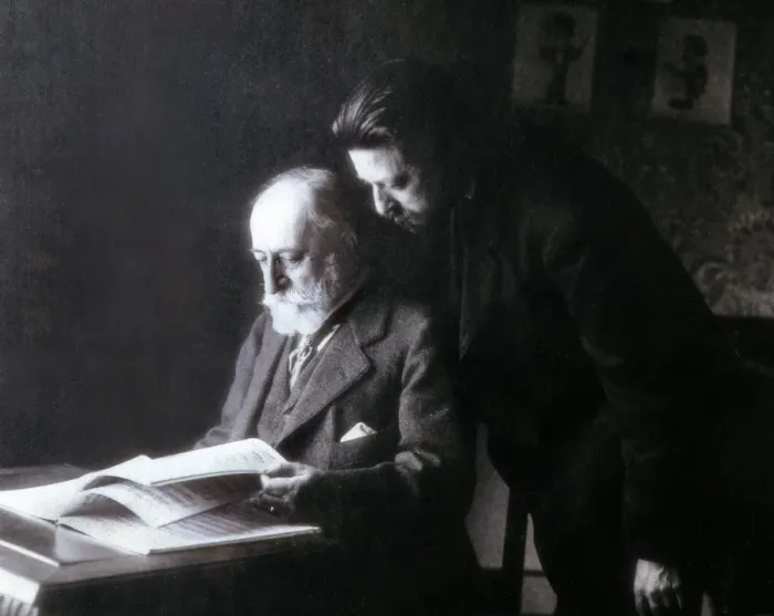 Framed Print : The composers Camille Saint-Sa%ns (seated) and Enrique Grana Framed Print : The composers Camille Saint-Sa%ns (seated) and Enrique Grana
