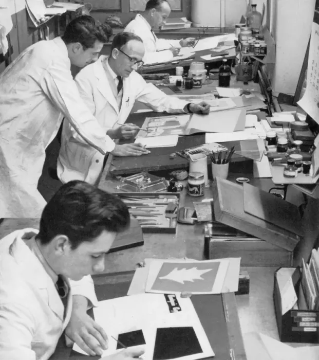 Framed Print : Composing and Retouching at printing works Framed Print : Composing and Retouching at printing works