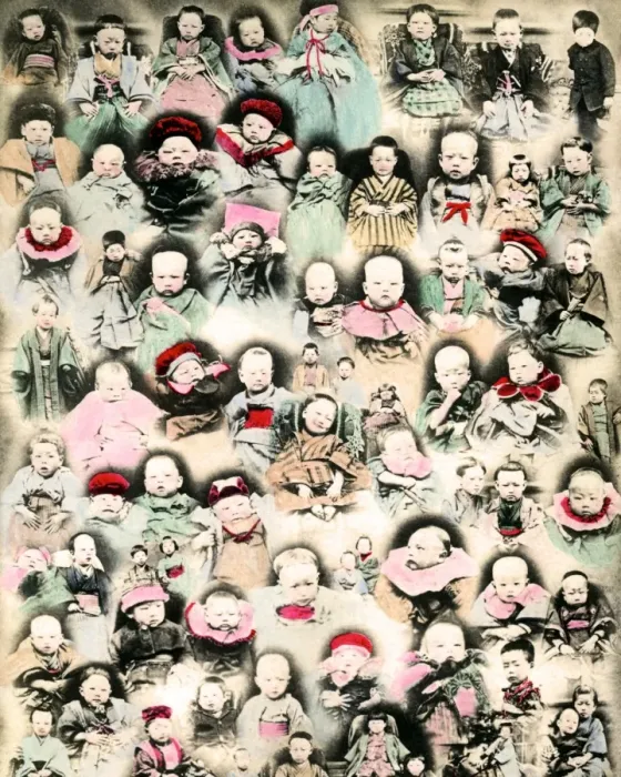Framed Print : Composite of babies and children, Japan Framed Print : Composite of babies and children, Japan