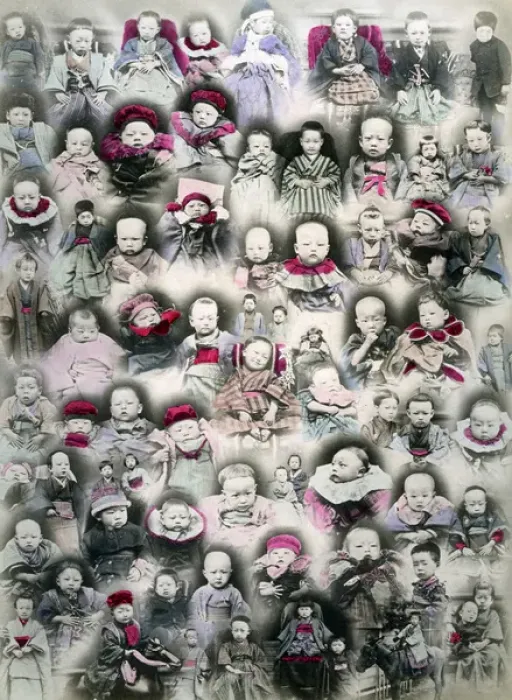 Framed Print : Composite image of babies and children, Japan, circa 1890 Framed Print : Composite image of babies and children, Japan, circa 1890