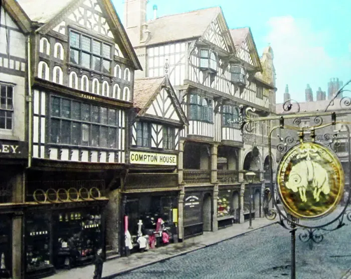 Framed Print : Compton House, Chester Rows, Chester, Victorian period Framed Print : Compton House, Chester Rows, Chester, Victorian period
