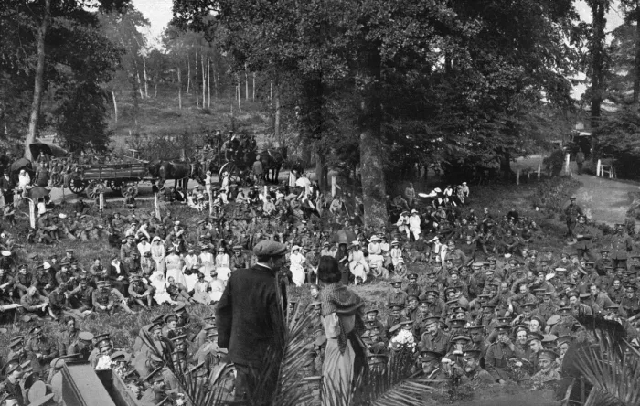 Framed Print : Concert in the War Zone for soldiers and others, France, WW1 Framed Print : Concert in the War Zone for soldiers and others, France, WW1