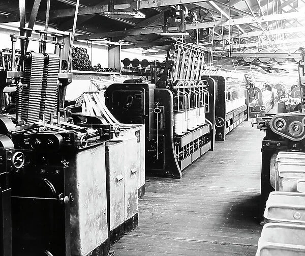 Cone reducing machines in a woollen mill in Bradford