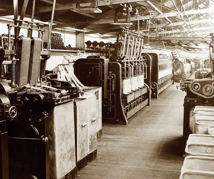 Framed Print : Cone reducing machines in a woollen mill in Bradford Framed Print : Cone reducing machines in a woollen mill in Bradford