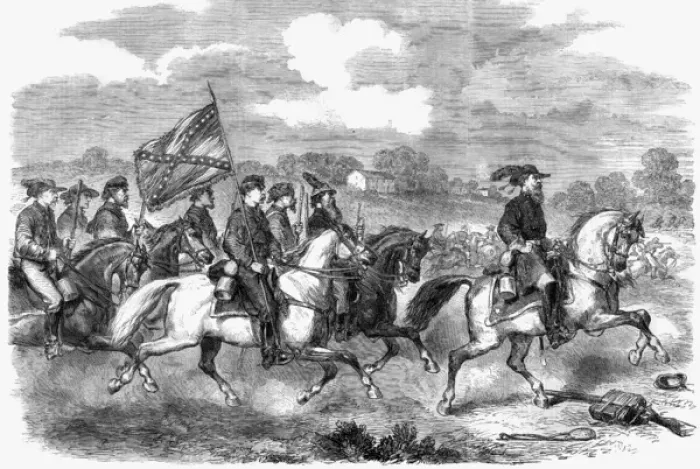 Framed Print : Confederate General Stuart with cavalry, scouting Framed Print : Confederate General Stuart with cavalry, scouting