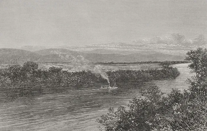 Framed Print : The Congo. Boat upstreaming the Fimi River Framed Print : The Congo. Boat upstreaming the Fimi River