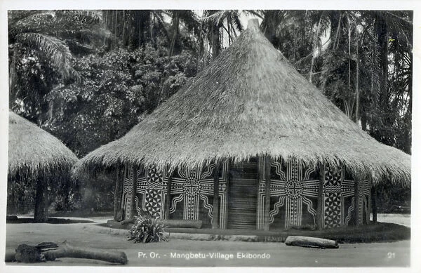 Congo - Mangbetu Village, Ekibondo - Decorated hut