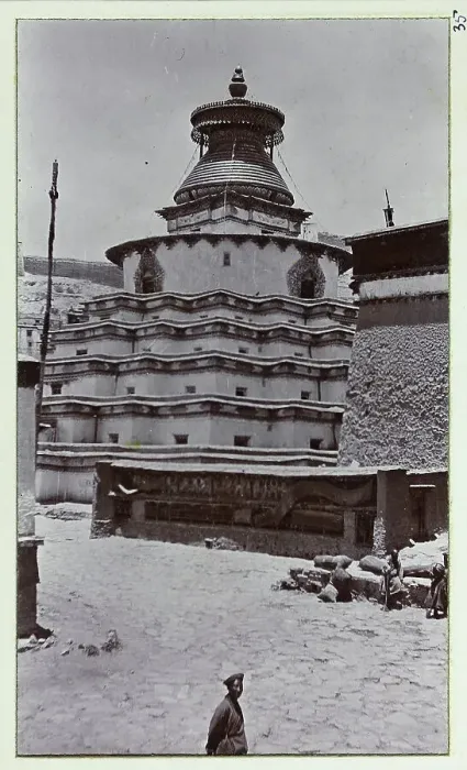Framed Print : Two connected buildings at Gyantse - the Kumbum, a multi-storied set of Buddhist chapels, with the Palcho Monastery partially visible (R), from a fascinating album which reveals new details on a little-known campaign in which a British military Framed Print : Two connected buildings at Gyantse - the Kumbum, a multi-storied set of Buddhist chapels, with the Palcho Monastery partially visible (R), from a fascinating album which reveals new details on a little-known campaign in which a British military