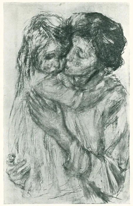 Framed Print : Consoling. An intimate portrait illustration featuring a mother gently Framed Print : Consoling. An intimate portrait illustration featuring a mother gently