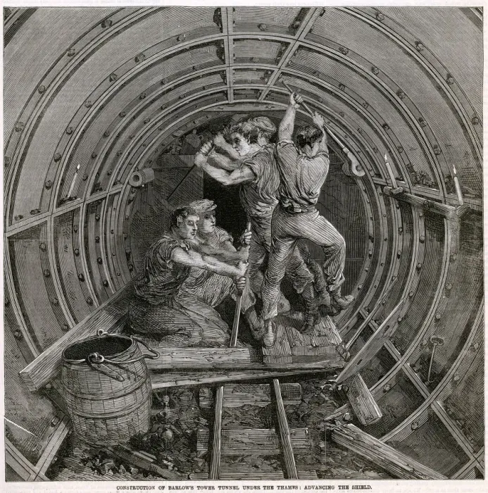 Framed Print : Construction of Barlows Tower Tunnel under the Thames 1869 Framed Print : Construction of Barlows Tower Tunnel under the Thames 1869