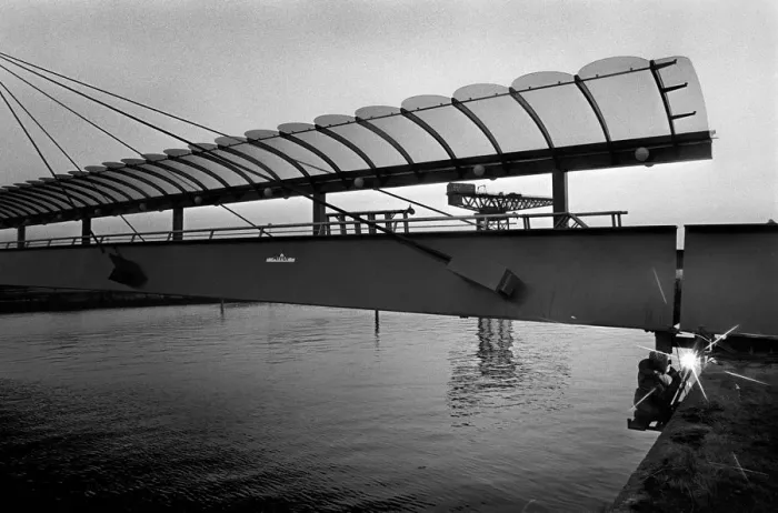 Framed Print : Construction of Bells Bridge across River Clyde, Glasgow Framed Print : Construction of Bells Bridge across River Clyde, Glasgow