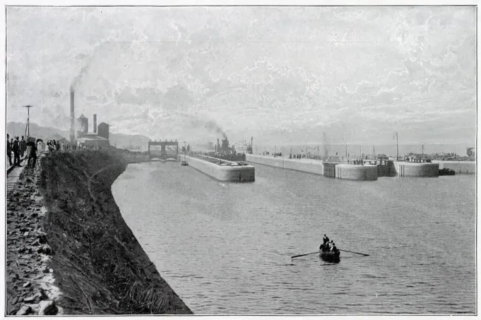 Framed Print : Construction of a canal (36-mile-long) for seagoing ships between the city of Manchester Framed Print : Construction of a canal (36-mile-long) for seagoing ships between the city of Manchester