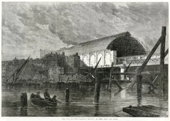 Framed Print : Construction of Charing Cross Station, London 1864 Framed Print : Construction of Charing Cross Station, London 1864