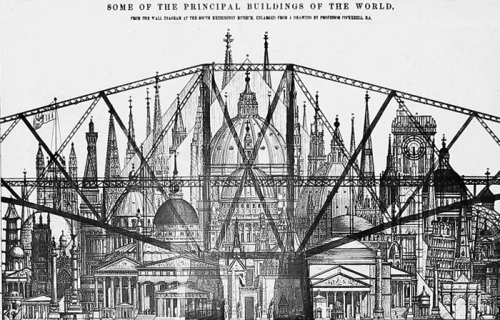 Framed Print : Construction of the Forth Bridge, comparison of size Framed Print : Construction of the Forth Bridge, comparison of size