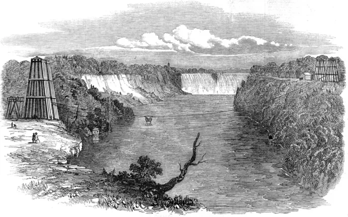 Framed Print : Construction of the Niagara Falls Suspension Bridge, 1849 Framed Print : Construction of the Niagara Falls Suspension Bridge, 1849