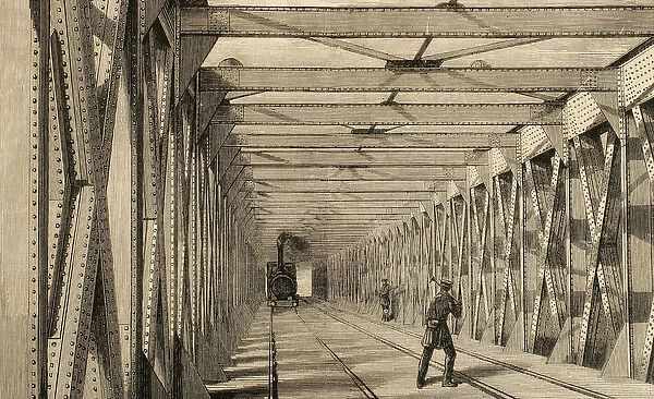 Construction of the railway. Engraving, 1860