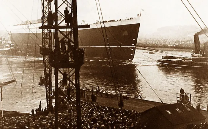 Framed Print : Construction of RMS Queen Elizabeth launched in Framed Print : Construction of RMS Queen Elizabeth launched in