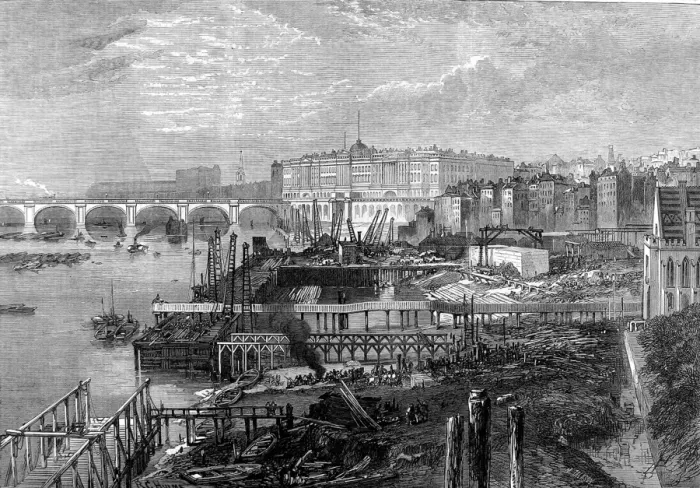 Framed Print : Construction of the Thames Embankment, London, 1865 Framed Print : Construction of the Thames Embankment, London, 1865