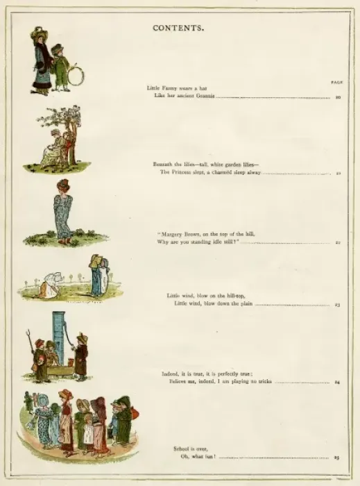 Framed Print : Contents page, Under the Window by Kate Greenaway Framed Print : Contents page, Under the Window by Kate Greenaway