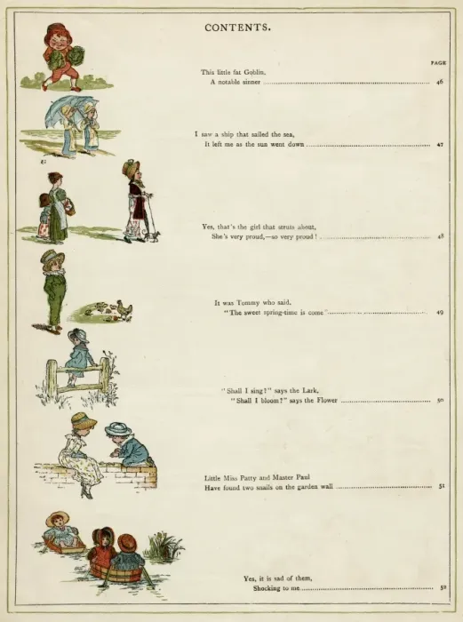 Framed Print : Contents page, Under the Window by Kate Greenaway Framed Print : Contents page, Under the Window by Kate Greenaway