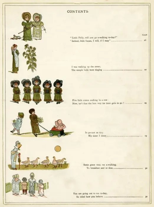 Framed Print : Contents page, Under the Window by Kate Greenaway Framed Print : Contents page, Under the Window by Kate Greenaway