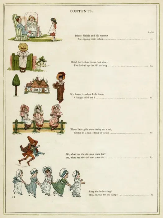 Framed Print : Contents page, Under the Window by Kate Greenaway Framed Print : Contents page, Under the Window by Kate Greenaway
