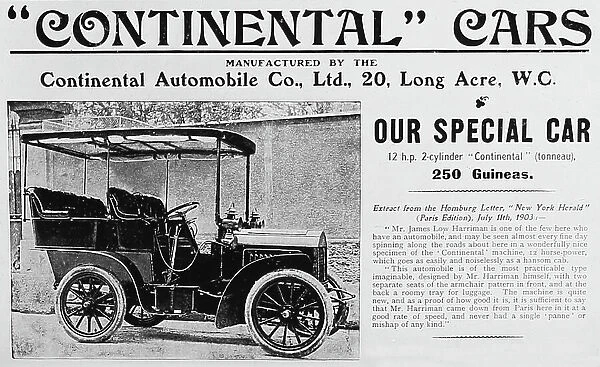 Continental veteran car advertisement, early 1900s
