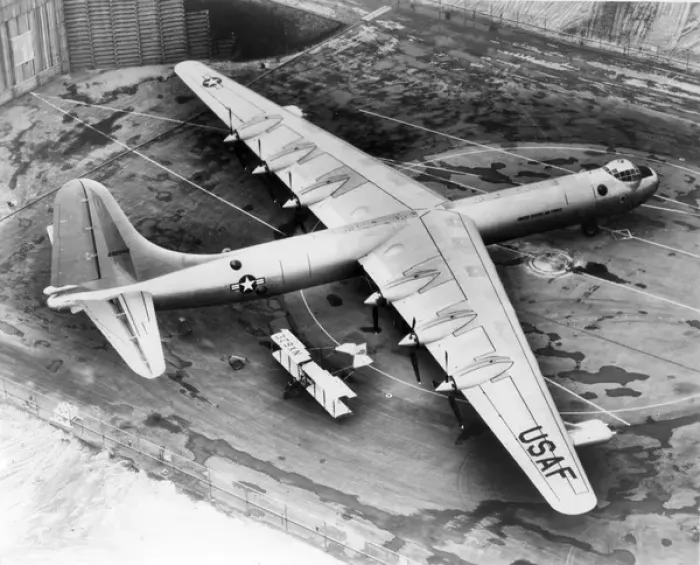 Framed Print : Convair B-36D and a Curtiss-type pusher biplane Framed Print : Convair B-36D and a Curtiss-type pusher biplane
