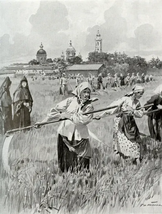 Framed Print : A convent in Novgorod: Nuns making hay Framed Print : A convent in Novgorod: Nuns making hay
