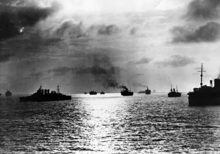 Framed Print : A CONVOY. A convoy of ships at dusk Framed Print : A CONVOY. A convoy of ships at dusk