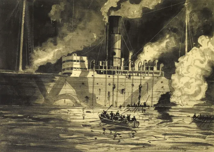 Framed Print : Convoys in Peril, by Claude Muncaster, WW1 Framed Print : Convoys in Peril, by Claude Muncaster, WW1