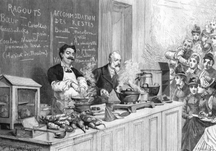 Framed Print : Cookery lesson, 1885 Framed Print : Cookery lesson, 1885