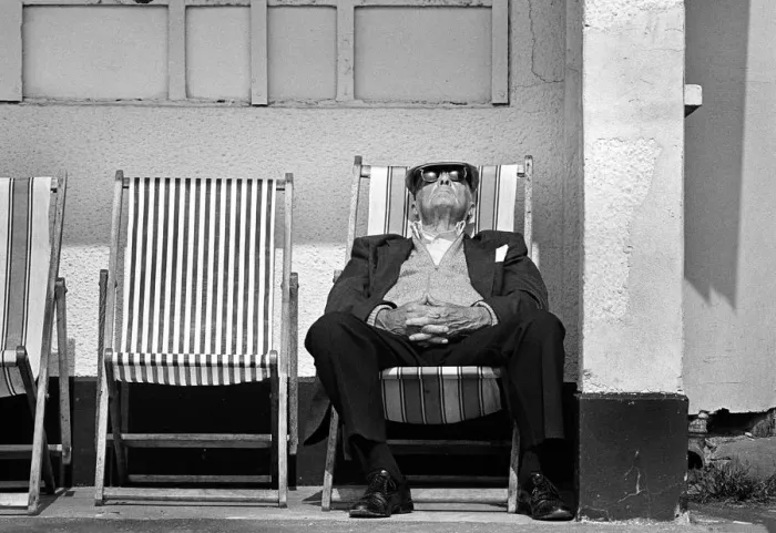 Framed Print : Cool old man in seaside shelter Framed Print : Cool old man in seaside shelter