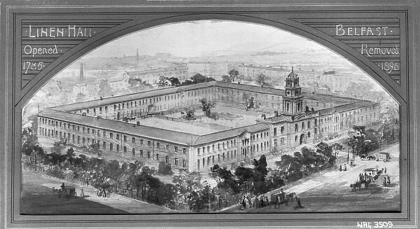 A copy of an engraving of the Linen Hall, Belfast