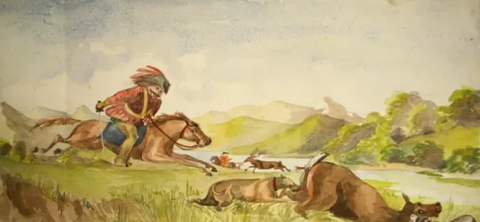 Framed Print : Copy of a painting depicting deer hunting Framed Print : Copy of a painting depicting deer hunting