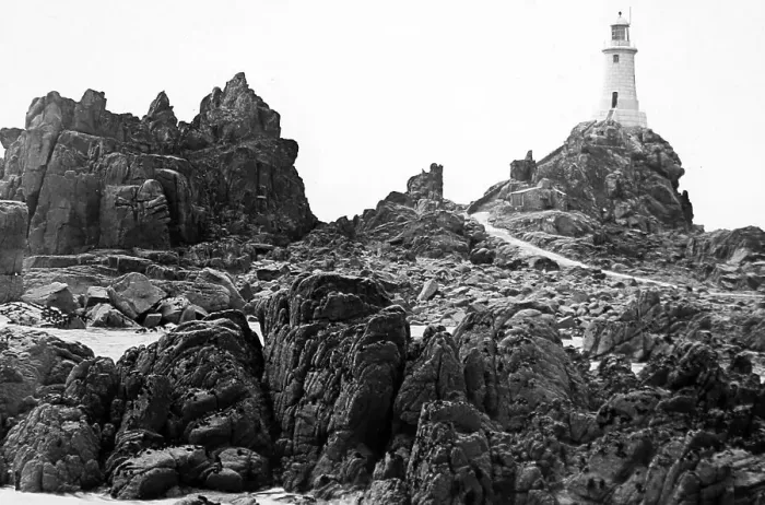 Framed Print : Corbiere Lighthouse, Jersey, Victorian period Framed Print : Corbiere Lighthouse, Jersey, Victorian period