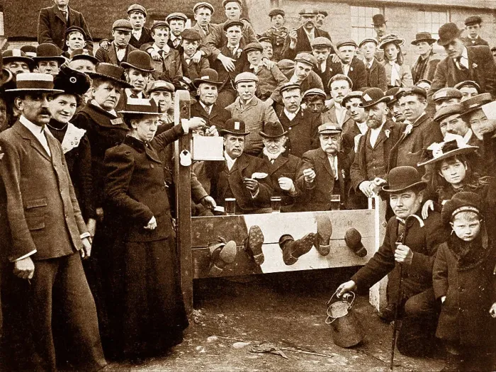 Framed Print : Corby Pole Fair Village Stocks early 1900s Framed Print : Corby Pole Fair Village Stocks early 1900s