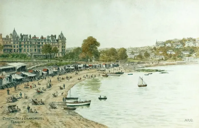 Framed Print : Corbyn Bay and Grand Hotel, Torquay, South Devon Framed Print : Corbyn Bay and Grand Hotel, Torquay, South Devon