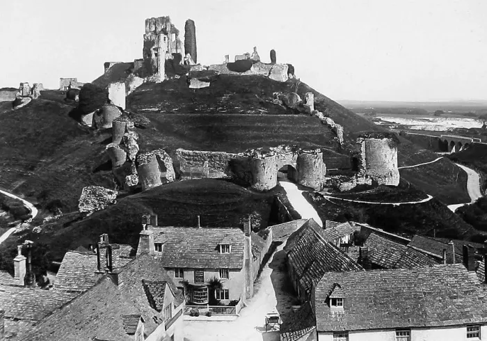 Framed Print : Corfe Castle Victorian period Framed Print : Corfe Castle Victorian period