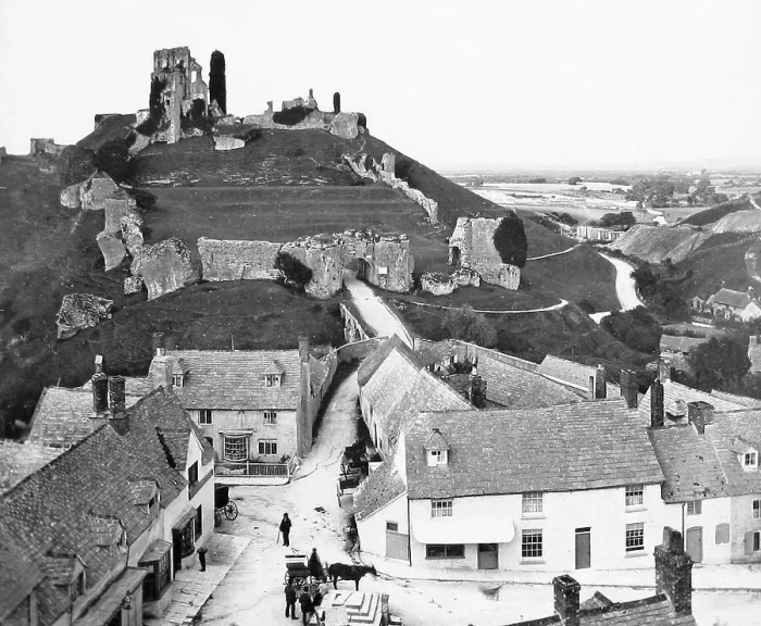 Framed Print : Corfe Castle Victorian period Framed Print : Corfe Castle Victorian period