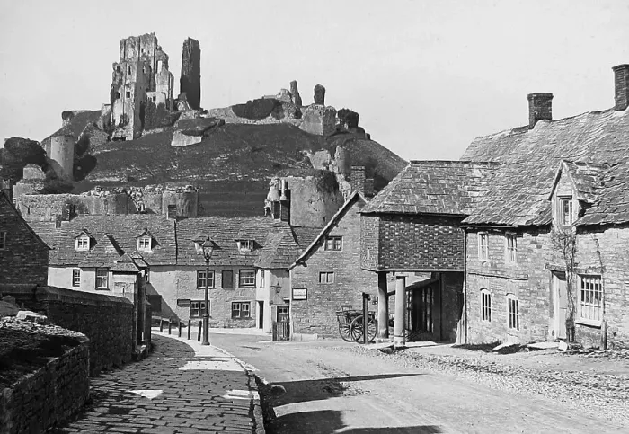 Framed Print : Corfe Castle Victorian period Framed Print : Corfe Castle Victorian period