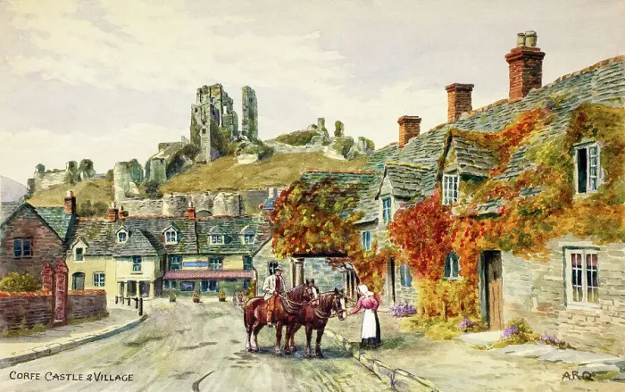 Framed Print : Corfe Castle and Village, Dorset Framed Print : Corfe Castle and Village, Dorset