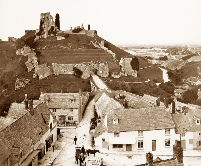 Framed Print : Corfe Village and Castle Framed Print : Corfe Village and Castle