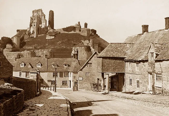 Framed Print : Corfe village and Castle Framed Print : Corfe village and Castle