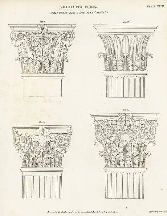 Framed Print : Corinthian and composite capitals, Greek architecture Framed Print : Corinthian and composite capitals, Greek architecture