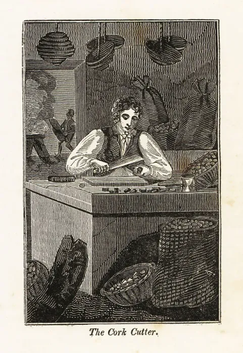Framed Print : Cork cutter using a knife to cut cork in a workshop Framed Print : Cork cutter using a knife to cut cork in a workshop