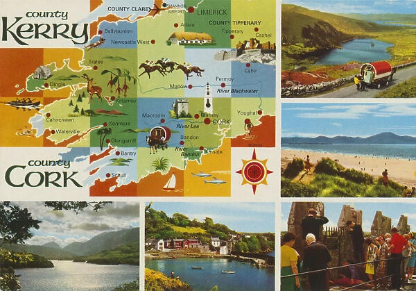 Cork and Kerry Map, Multi-View, Republic of Ireland