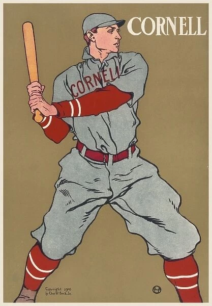 Cornell. Print shows a baseball player, from Cornell University, holding bat. Date c1908