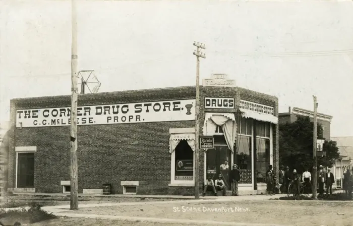 Framed Print : A corner shop drug store (pharmacy), Davenport, Nebraska Framed Print : A corner shop drug store (pharmacy), Davenport, Nebraska